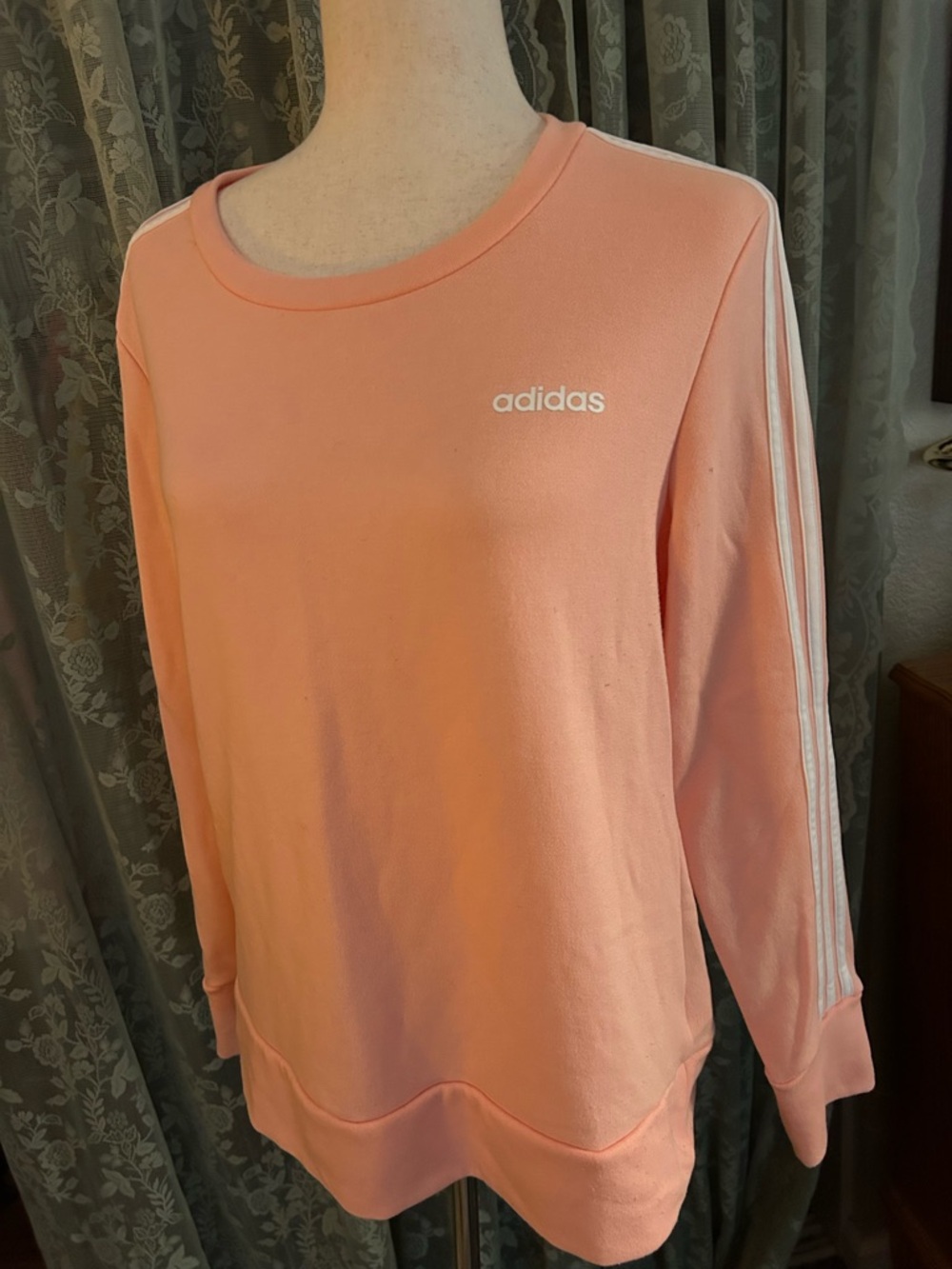 adidas Peach/Pink Crewneck Sweatshirt with White Stripe Details